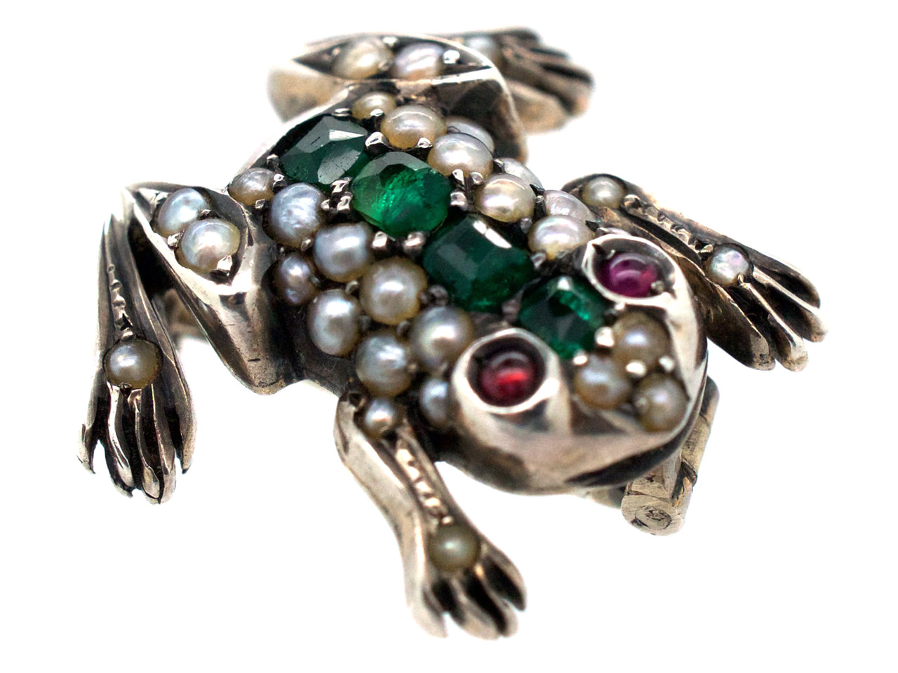 Silver & Gem Set Frog Brooch - The Antique Jewellery Company