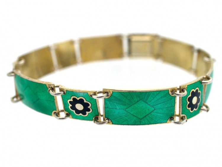 Silver & Green Enamel Norwegian Bracelet The Antique Jewellery Company