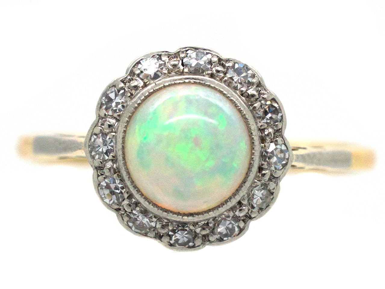 Edwardian Opal & Diamond Cluster Ring - The Antique Jewellery Company
