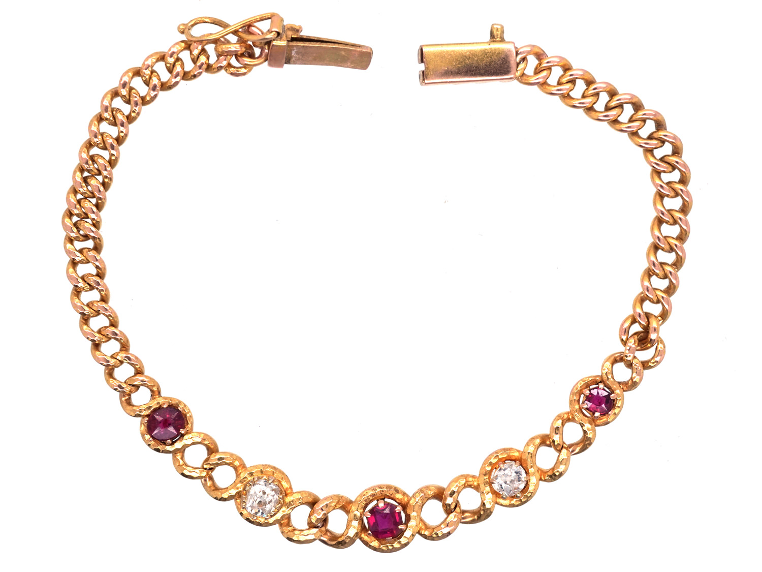 Edwardian 14ct Gold Ruby & Diamond Curb Bracelet The Antique