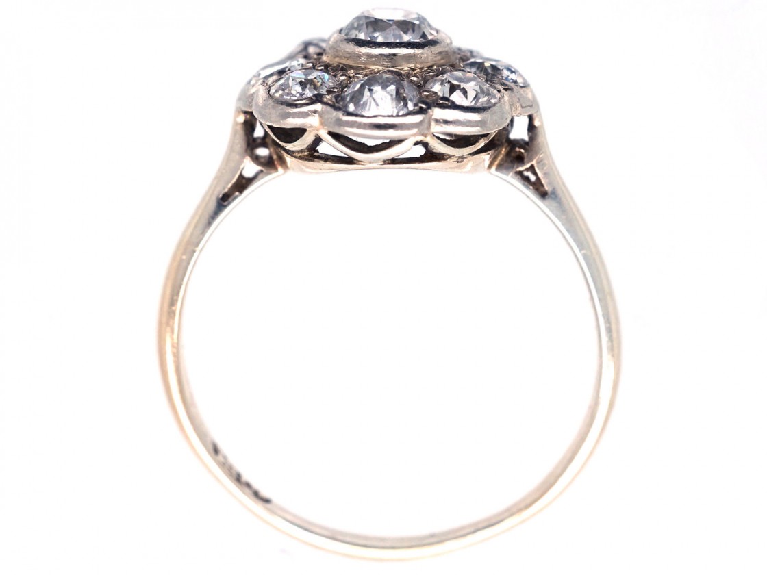 Large 18ct Gold & Platinum Diamond Daisy Cluster Ring The Antique