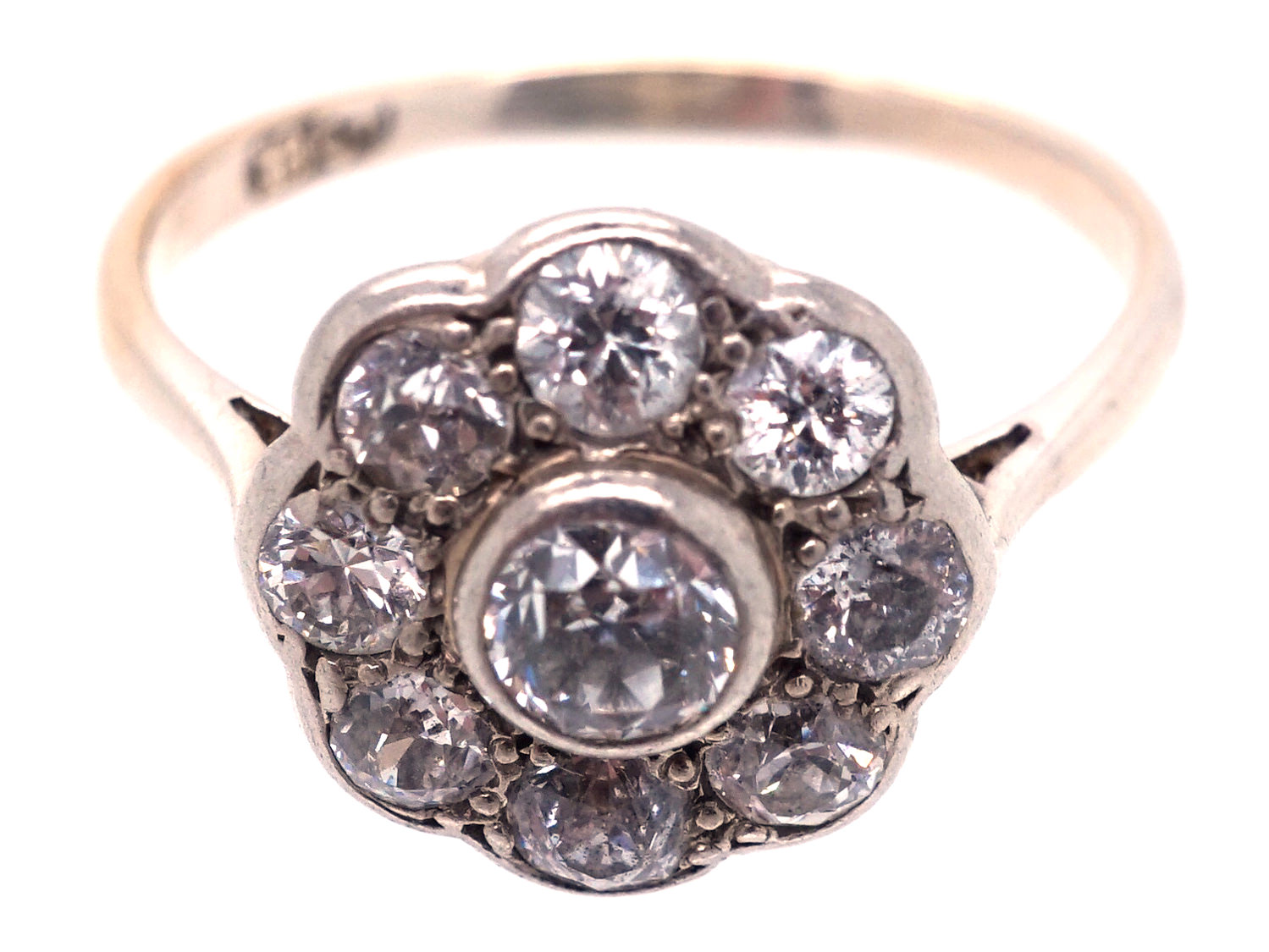 Large 18ct Gold & Platinum Diamond Daisy Cluster Ring The Antique