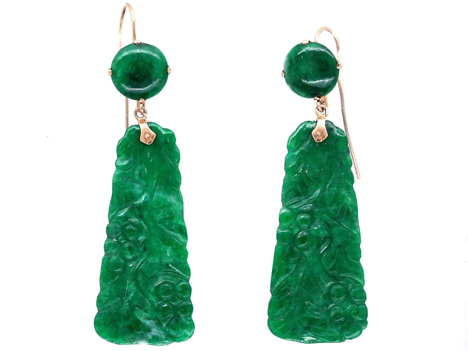 Art Deco Carved Jade Drop Earrings The Antique Jewellery Company