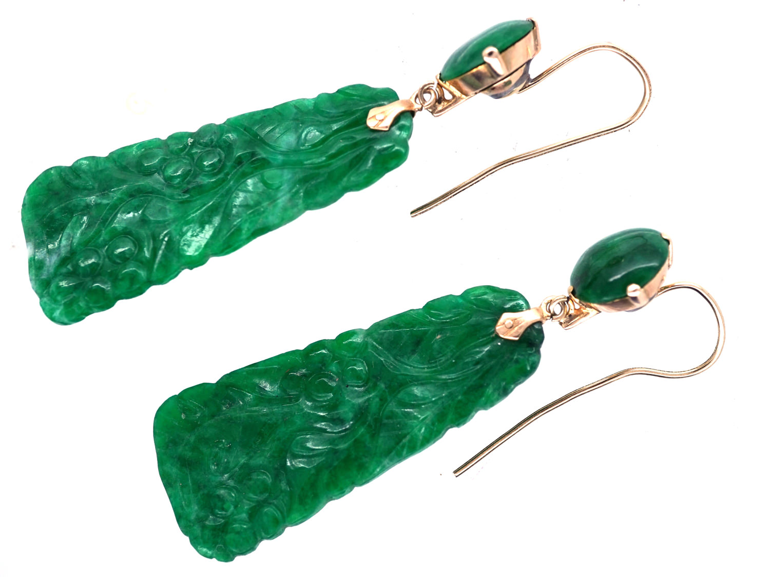Art Deco Carved Jade Drop Earrings The Antique Jewellery Company