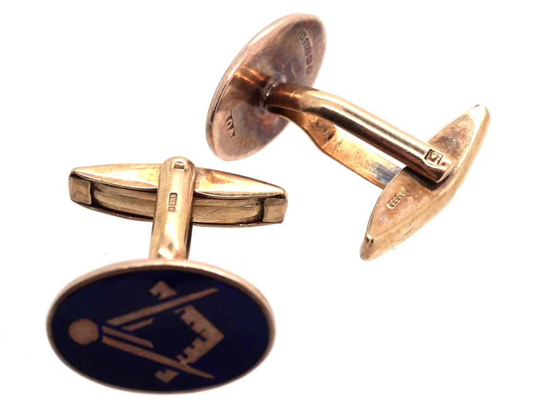 9ct Gold Masonic Blue Enamel Cufflinks The Antique Jewellery Company