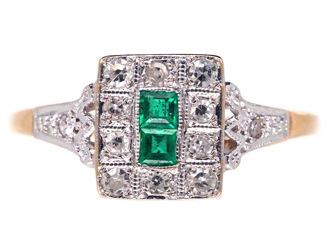 Art Deco 18ct Gold & Platinum, Emerald & Diamond Ring - The Antique ...