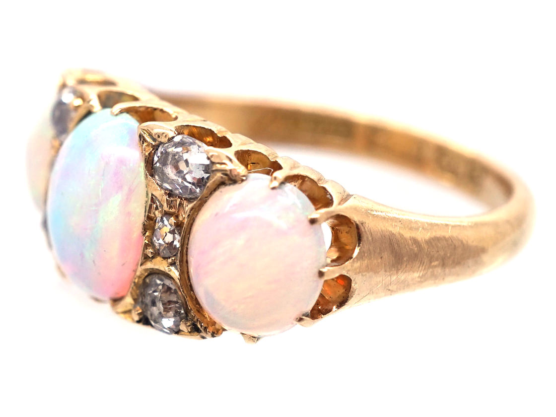 Victorian 18ct Gold, Three Stone Opal & Diamond Ring - The Antique ...