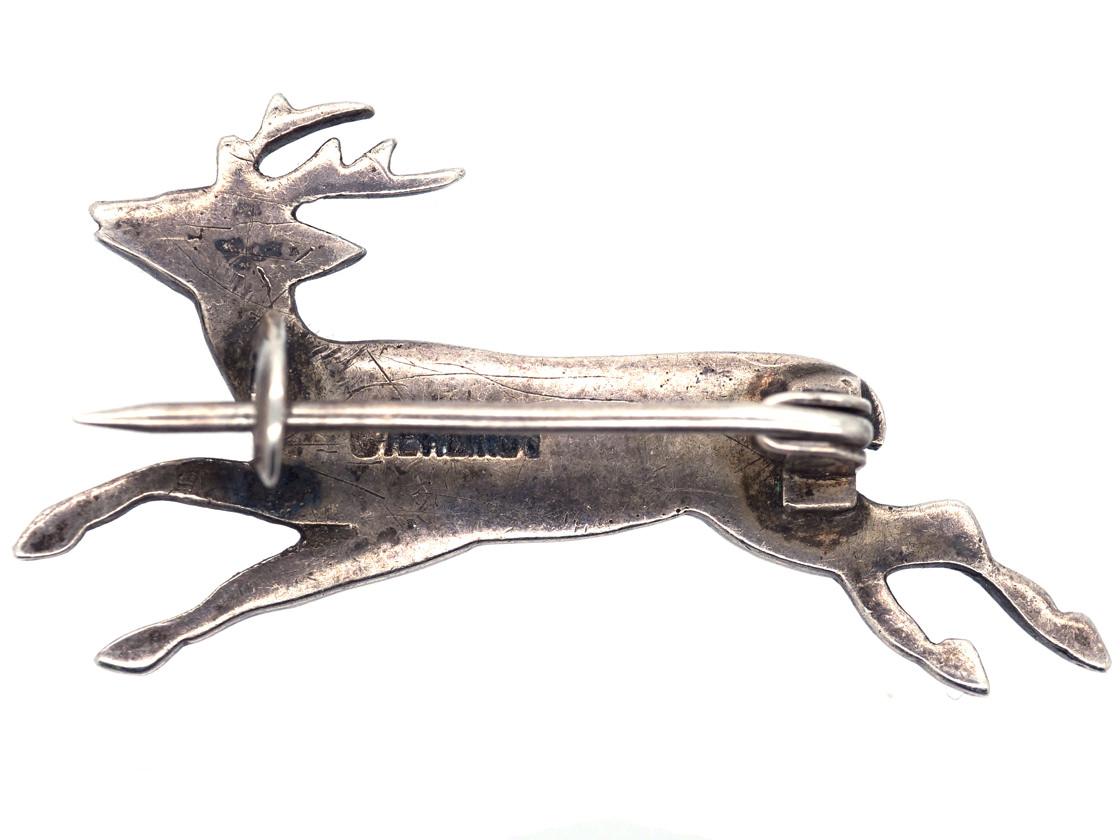 Edwardian Silver & Paste Stag Brooch The Antique Jewellery Company