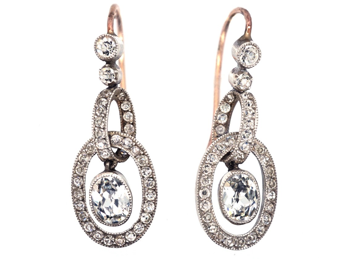 Edwardian Silver & Gold , Paste Double Loop Drop Earrings - The Antique ...