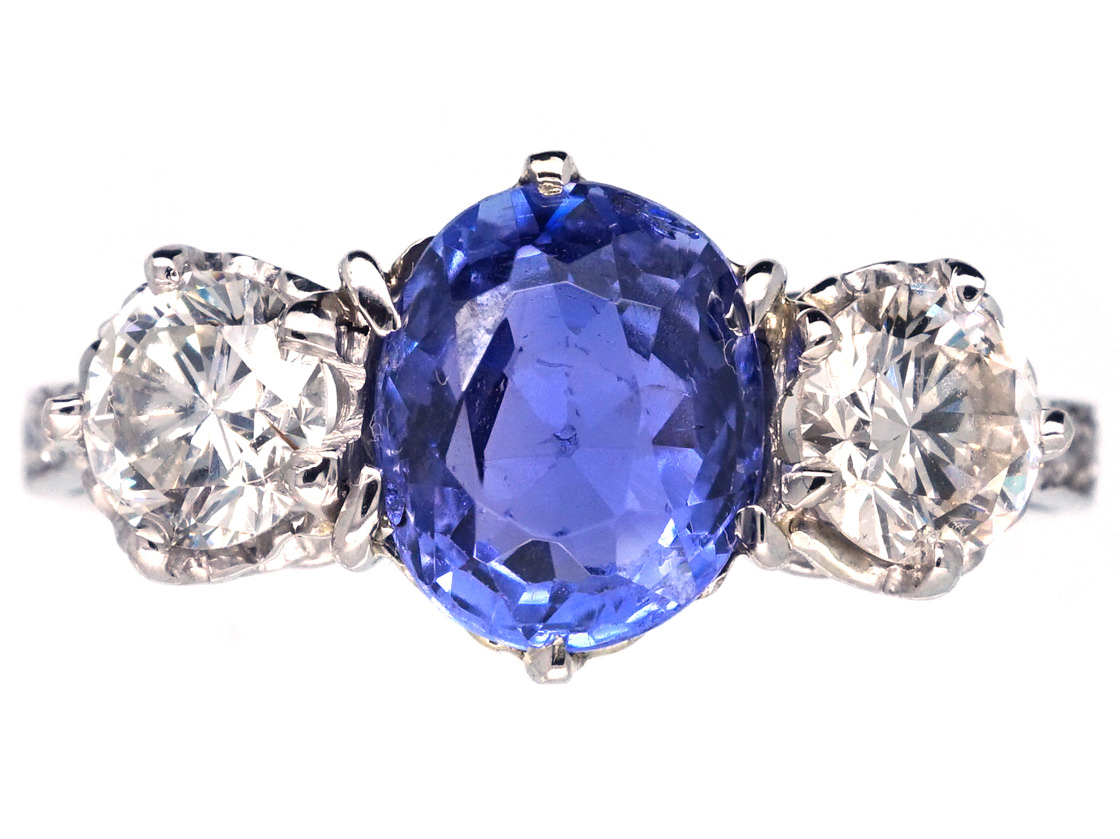 Sapphire & Diamond Three Stone Ring - The Antique Jewellery Company