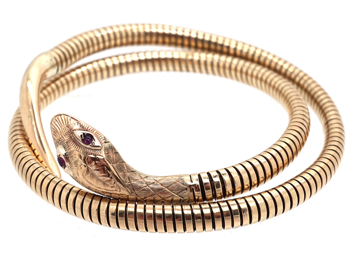 9ct Gold 1960s Coily Snake Bangle - The Antique Jewellery Company