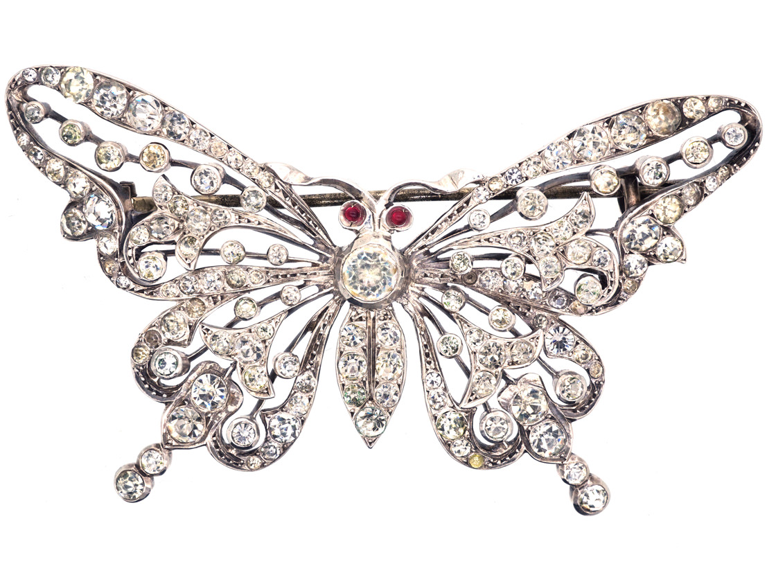 Large Edwardian Silver & Paste Butterfly Brooch The Antique Jewellery