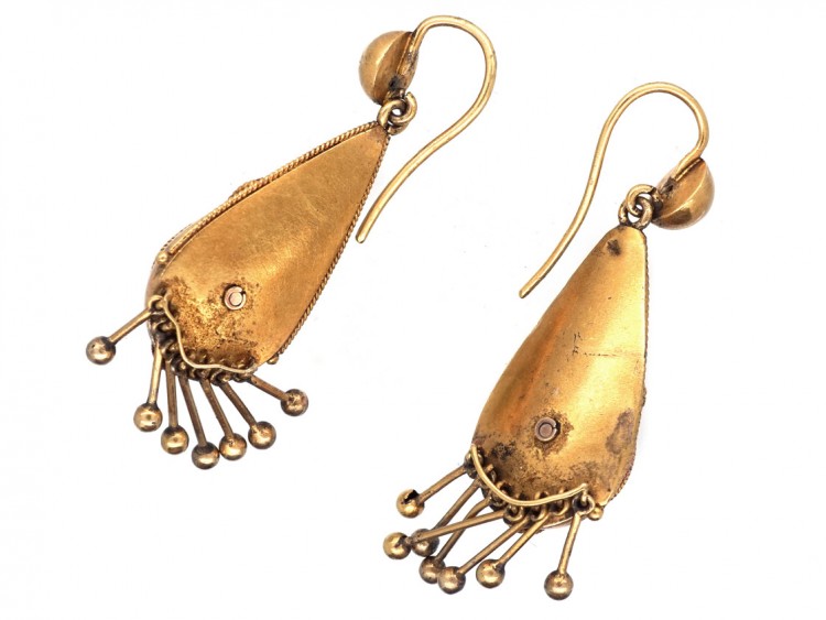 Victorian Etruscan Revival 15ct Gold Drop Star & Tassle Earrings - The ...