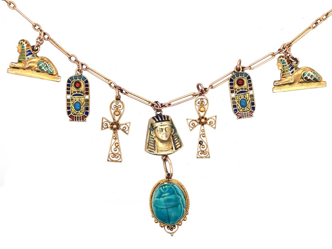 Art Deco 9ct Gold & Enamel Egyptian Revival Necklace The Antique