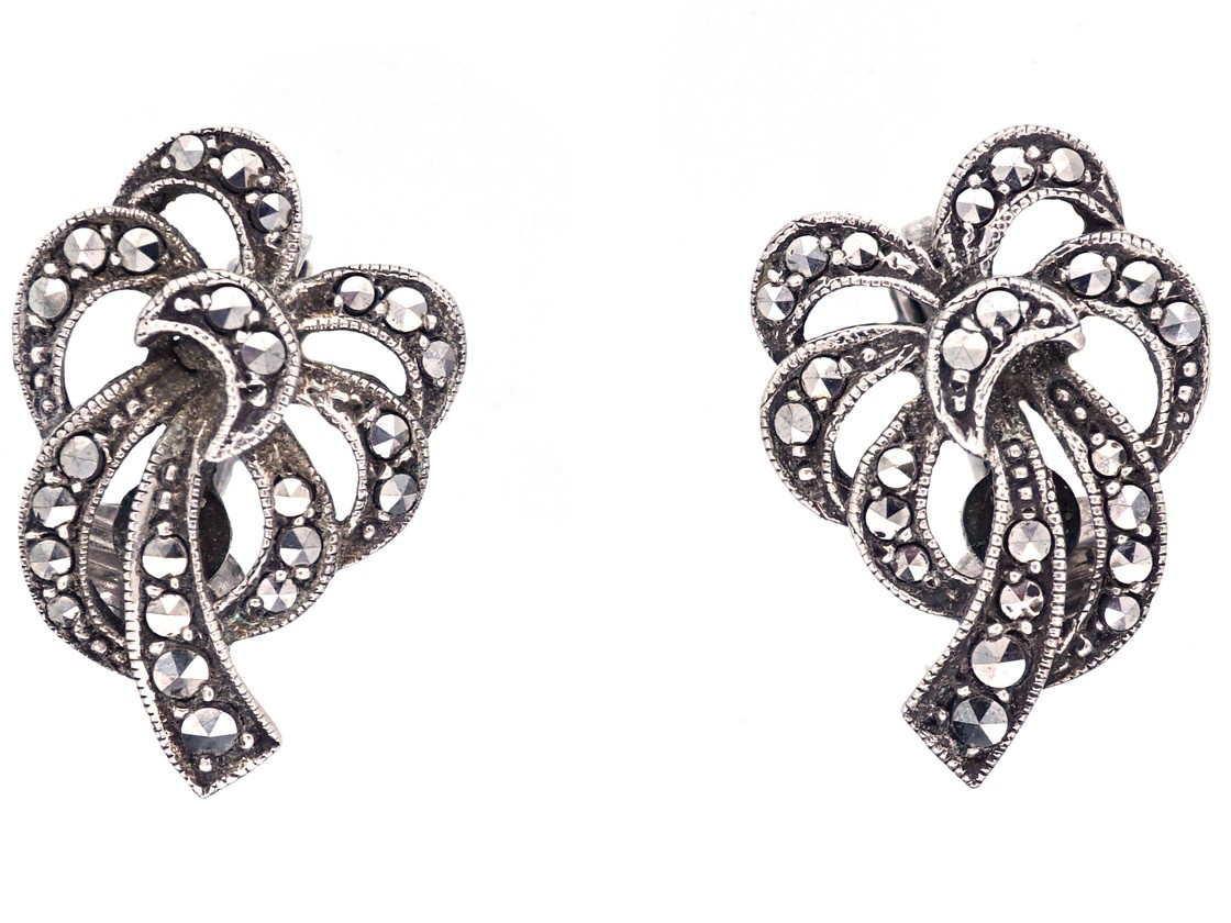 Silver Marcasite Clip On Bow Earrings The Antique Jewellery Company Silver Marcasite Clip On Bow Earrings