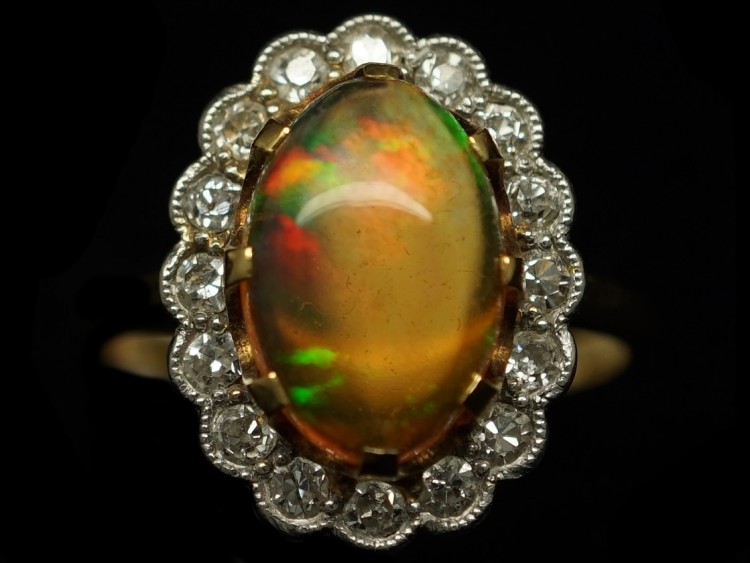 18ct Gold & Platinum Water Opal & Diamond Oval Cluster Ring - The ...