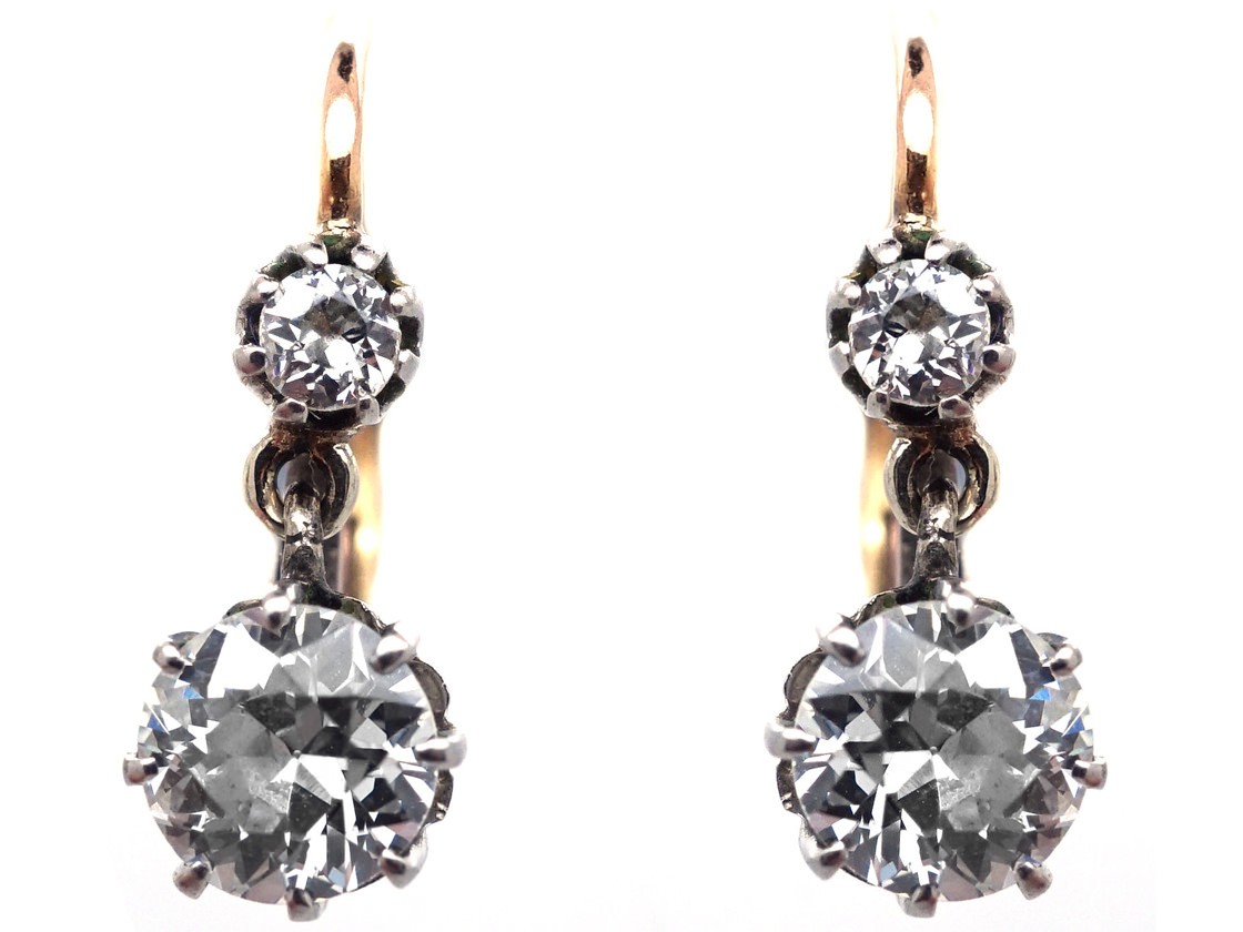 Edwardian Two Stone Diamond Drop Earrings In Original Case The Edwardian Two Stone Diamond Drop Earrings In Original Case