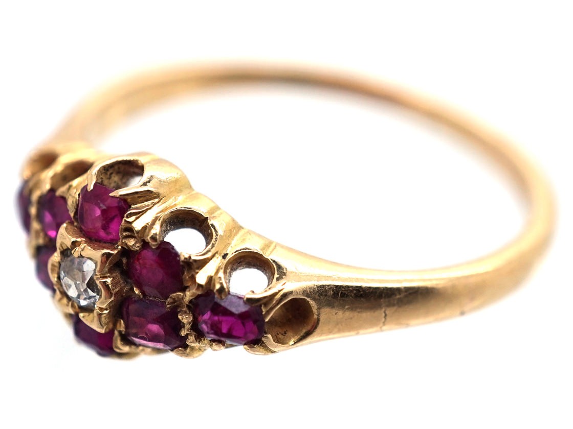 Edwardian 18ct Gold, Ruby & Diamond Cluster Ring - The Antique ...
