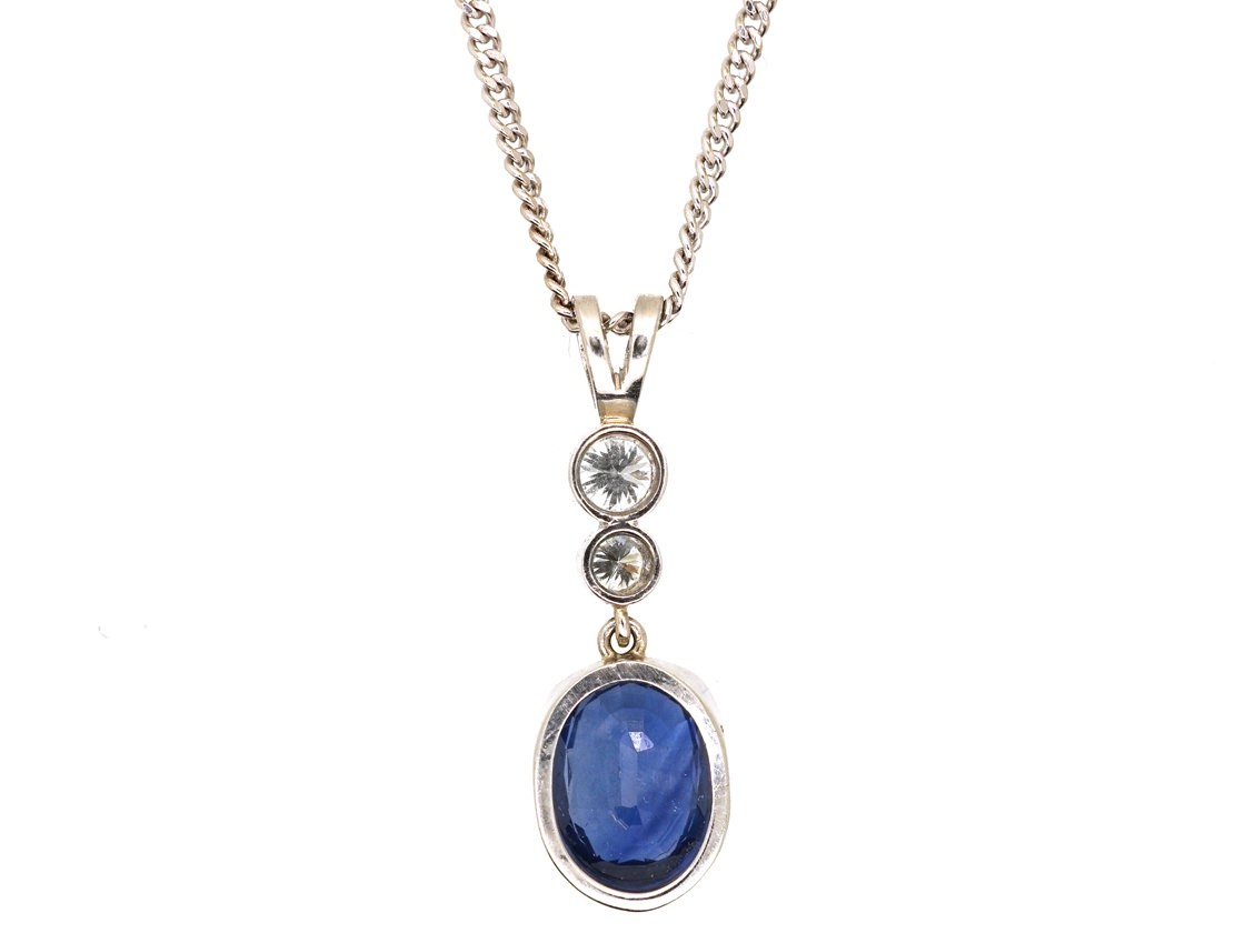 Sapphire & Diamond Drop Pendant on 18ct White Gold Chain - The Antique ...