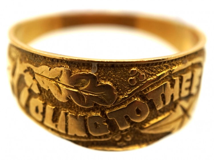 Victorian 18ct Gold Wedding Band With "I Cling To Thee" Within Oak