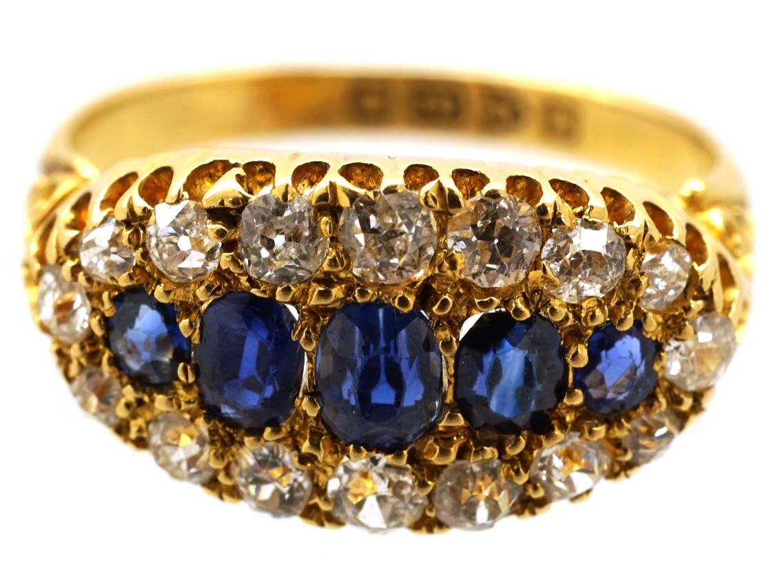 Victorian 18ct Gold Boat Shaped Sapphire Diamond Ring - The Antique ...