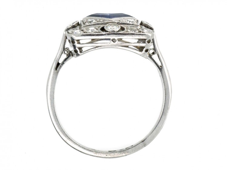 Art Deco Platinum & Natural Burmese Square Sapphire Ring - The Antique ...