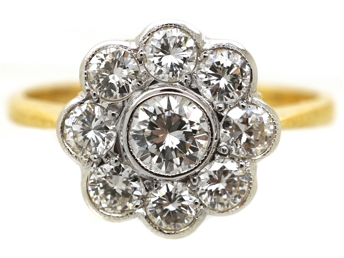18ct Gold & Platinum Diamond Daisy Cluster Ring The Antique Jewellery