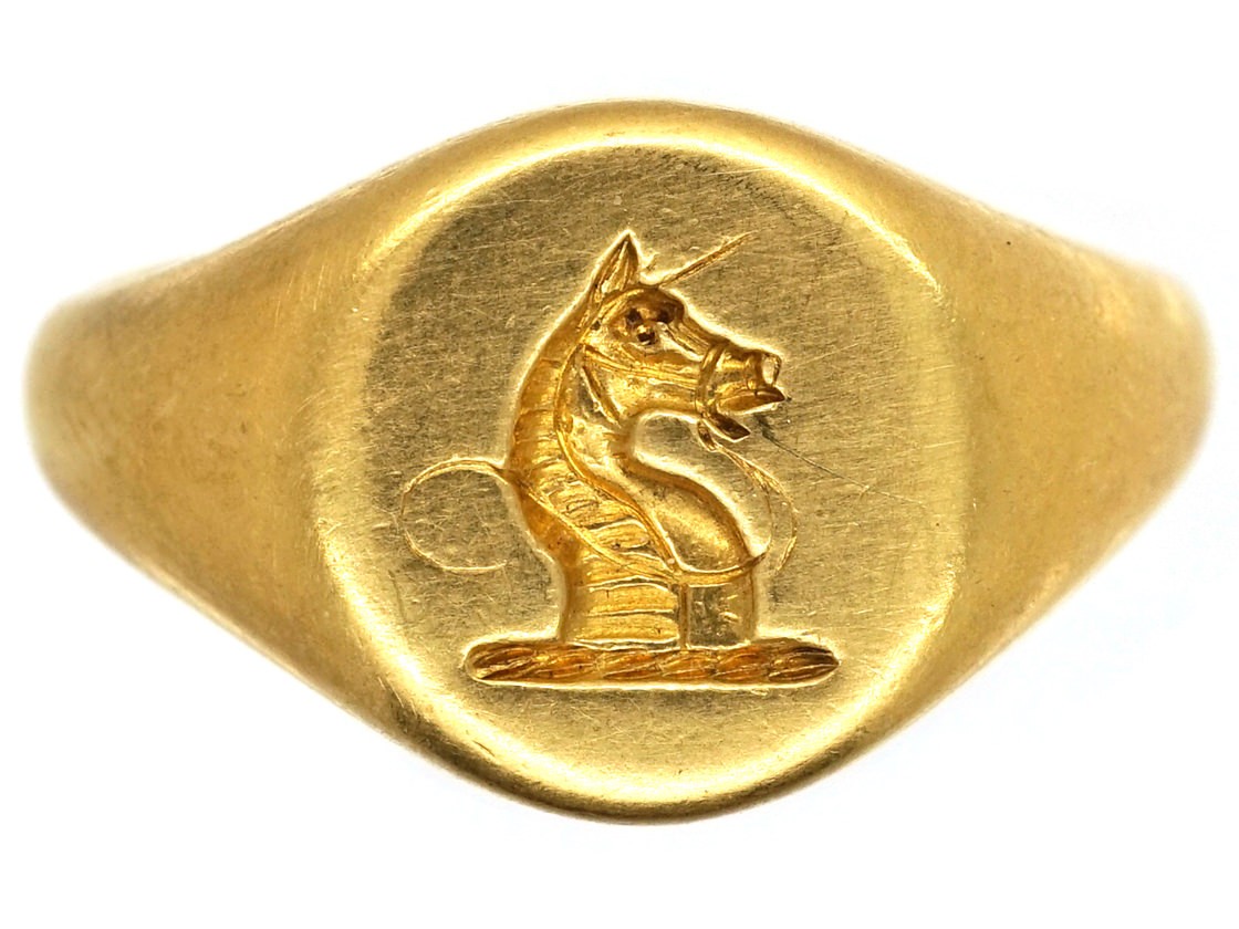 Victorian 18ct Gold Signet Ring of a Unicorn - The Antique Jewellery