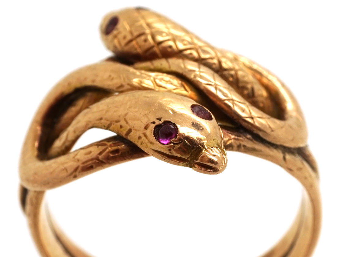 Victorian 15ct Gold Double Snake Ring with Ruby Eyes The Antique