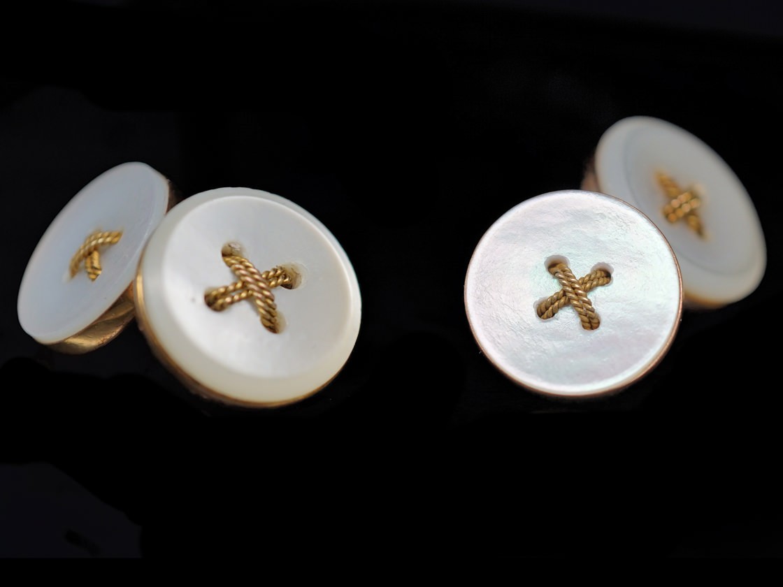 Edwardian 9ct Gold & Mother of Pearl Button Design Cufflinks The