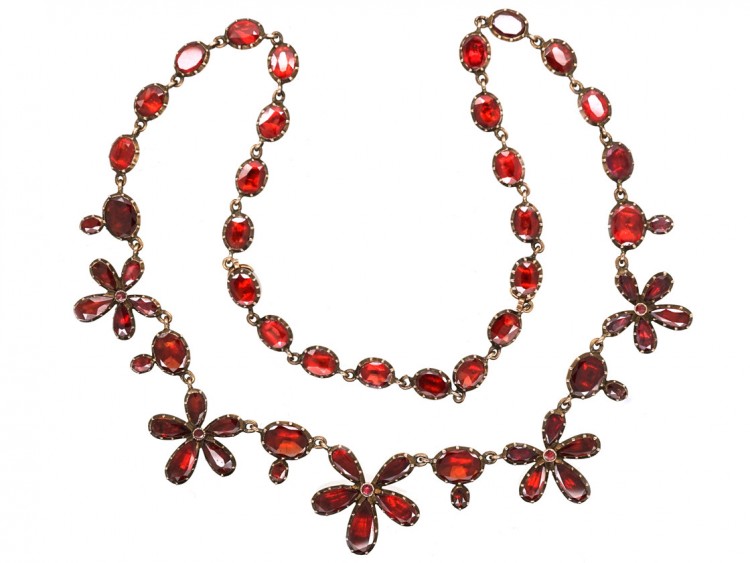 Georgian Gold & Flat Cut Garnet Pansy Necklace - The Antique Jewellery ...