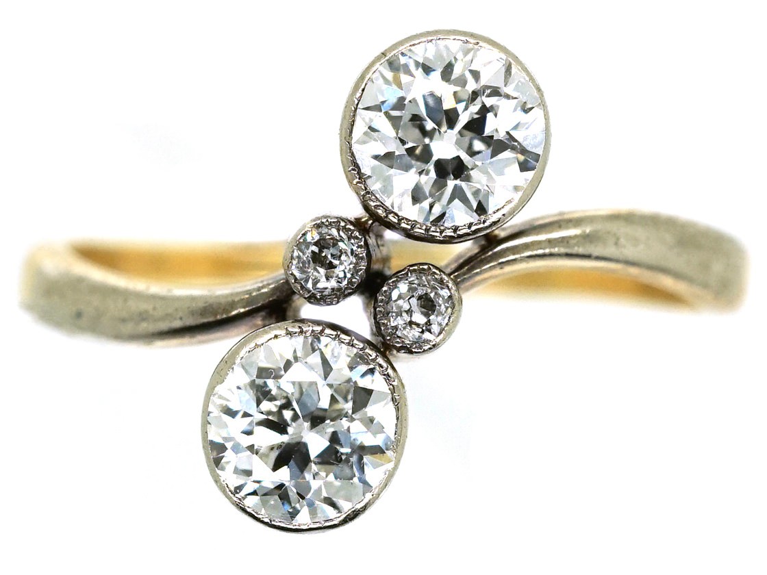 Art Nouveau Jewellery Jewelry The Antique Art Nouveau 18ct Gold Platinum Two Stone Diamond Crossover Ring