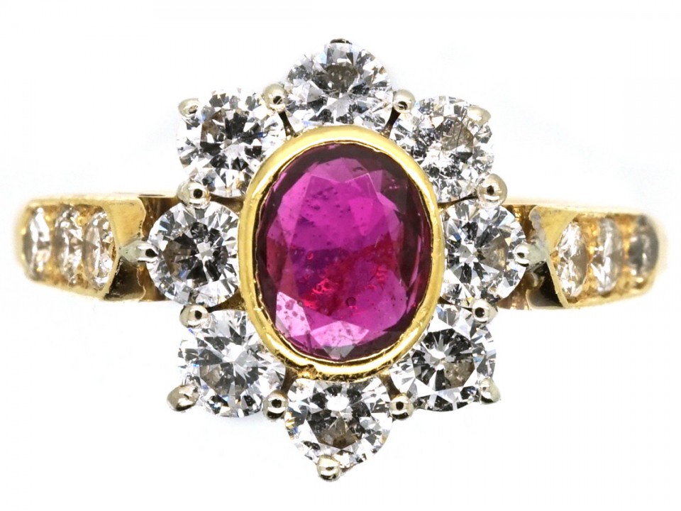 Edwardian Ruby & Diamond Cluster Ring - The Antique Jewellery Company