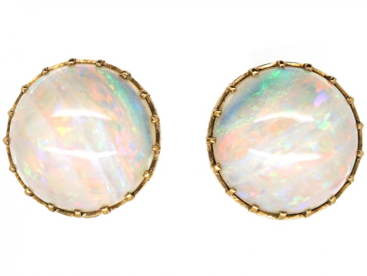 Edwardian 9ct Gold Round Opal Earrings The Antique Jewellery Company
