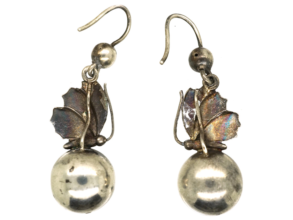 Victorian Silver Butterfly Drop Earrings - The Antique Jewellery Company