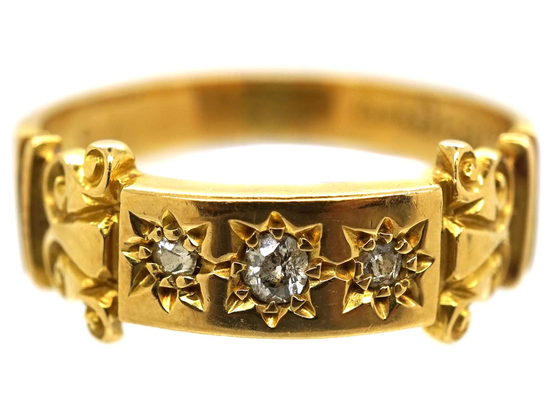 Edwardian 18ct Gold Three Stone Diamond Gypsy Ring The Antique