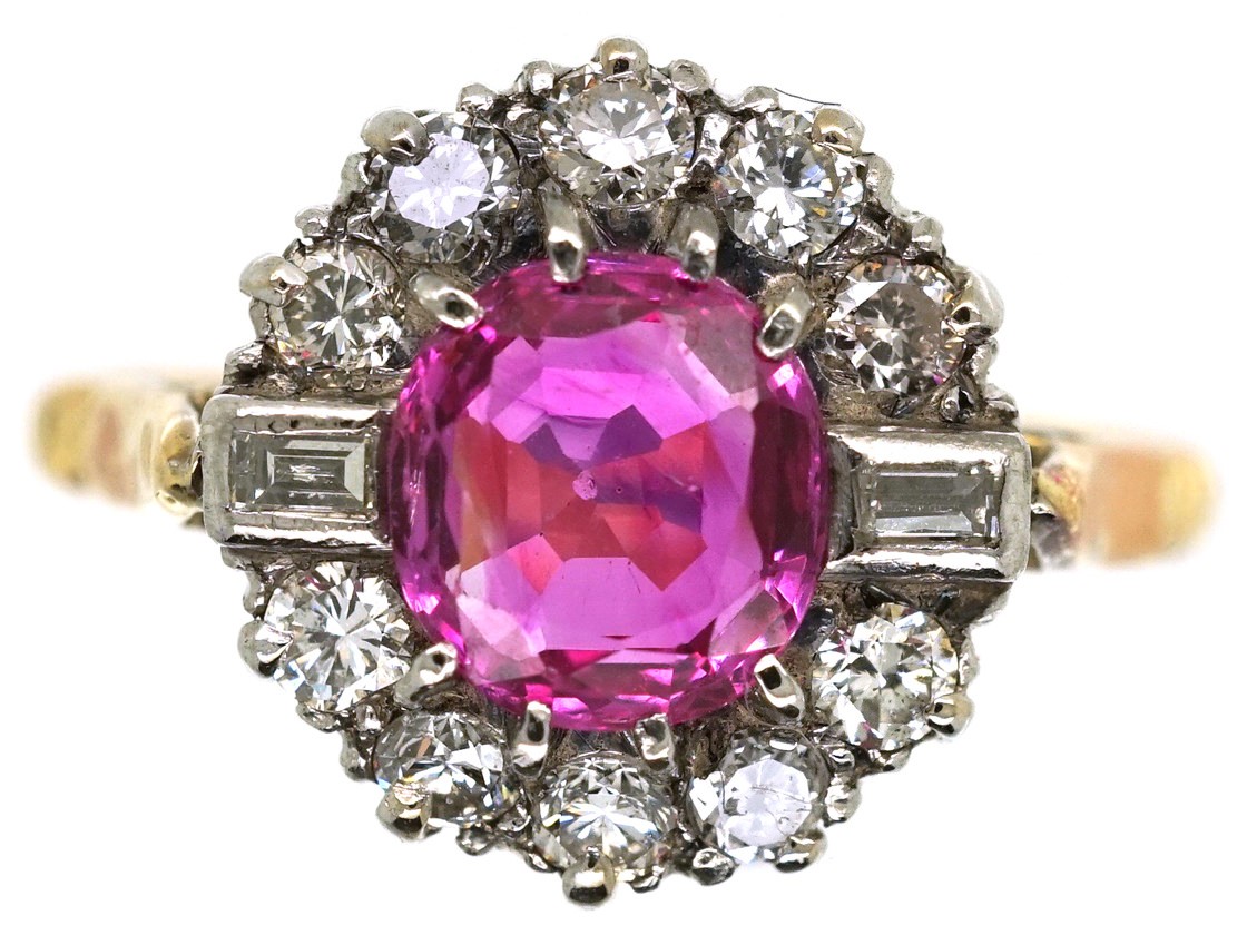 Art Deco Pink Sapphire & Diamond Ring - The Antique Jewellery Company