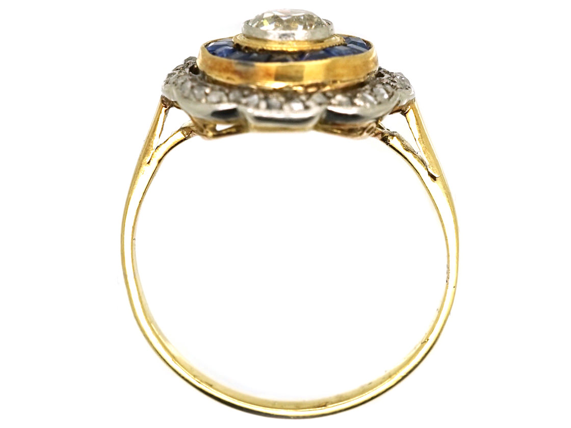 Art Deco 18ct Gold & Platinum Target Ring Set With ...