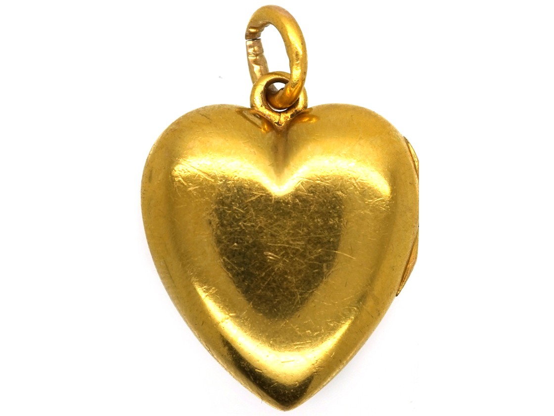 Edwardian 15ct Gold Heart Locket Set With a Diamond - The Antique ...