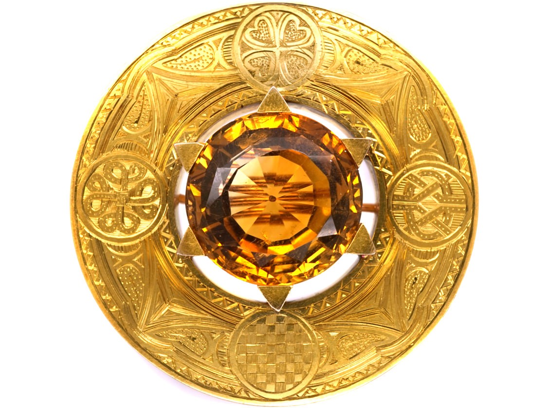 Victorian Scottish 18ct Gold Target Brooch Set With a Citrine - The