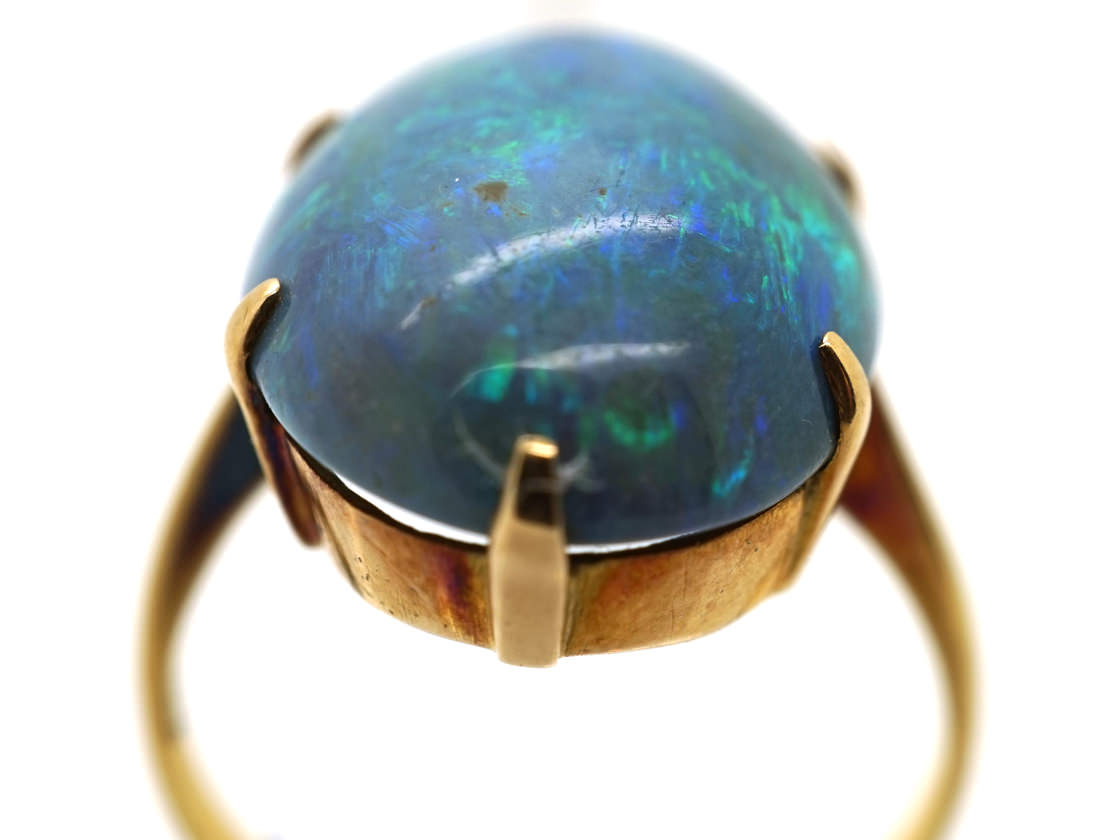 Art Deco 18ct Gold & Black Opal Ring - The Antique Jewellery Company