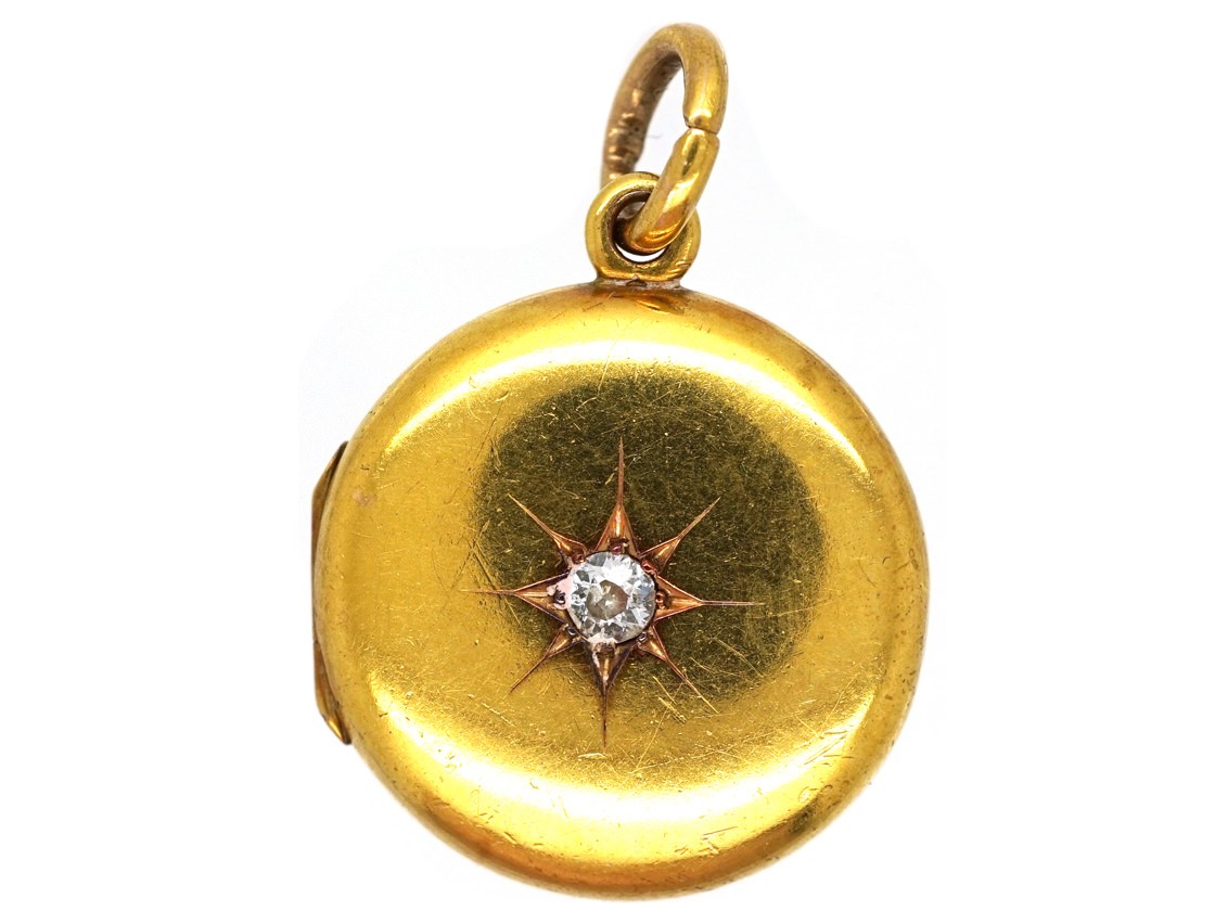 Edwardian 18ct Gold Round Locket Set With A Diamond - The Antique Jewellery Company