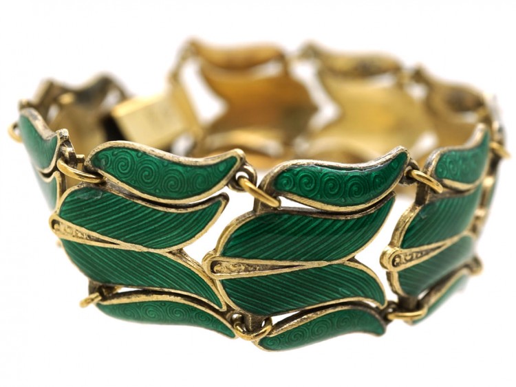 Silver Gilt Tulip Design Green Enamel Bracelet The Antique Jewellery