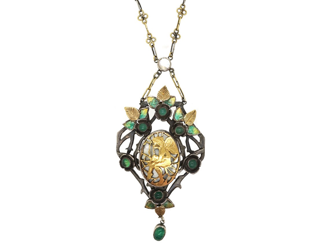 Silver, Gold & Enamel Art Nouveau Pendant By R Isaac The Antique