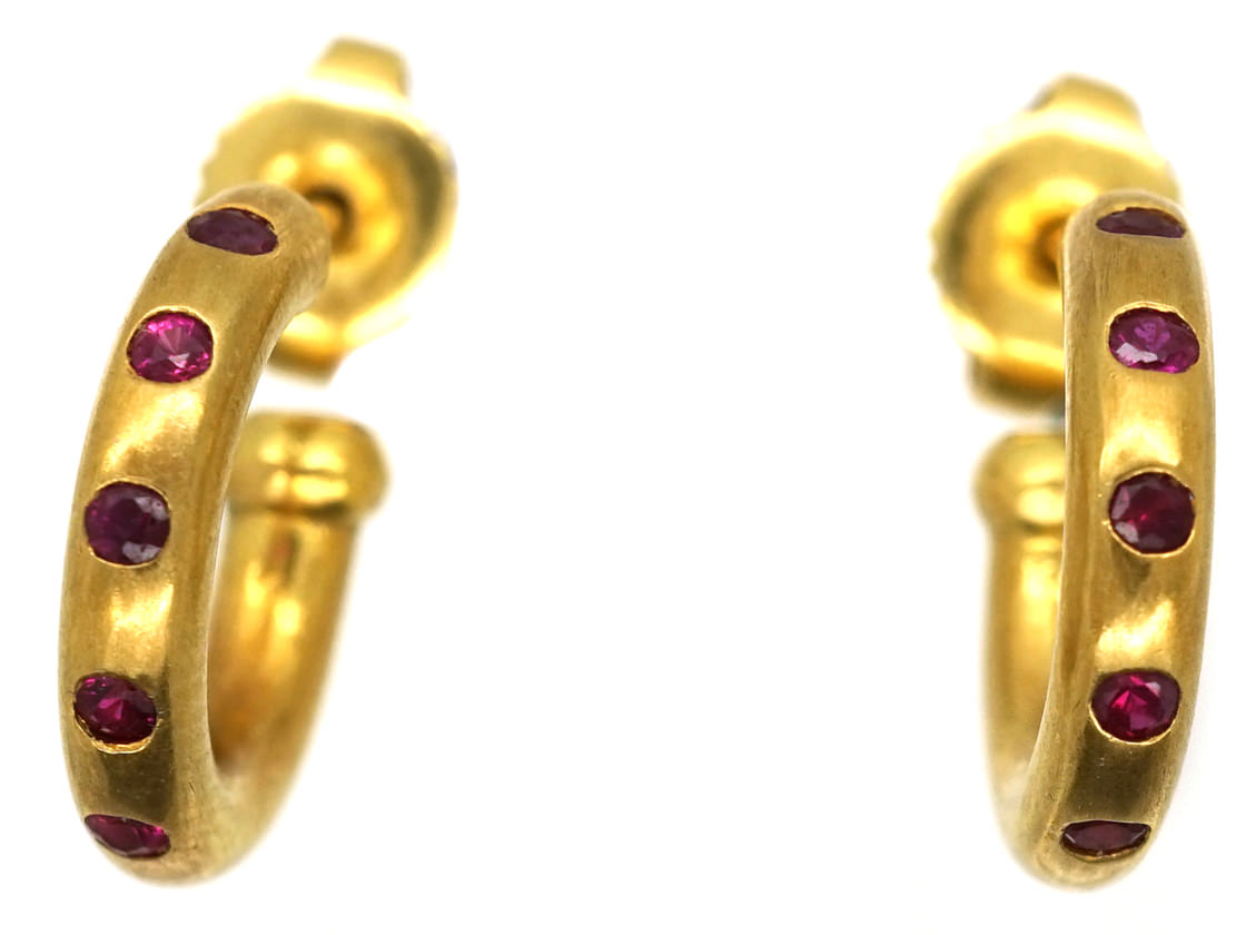 18ct Gold & Ruby Hoop Earrings The Antique Jewellery Company