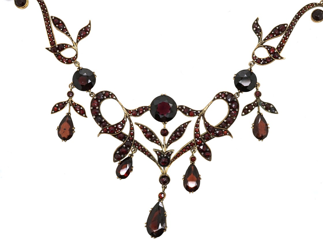 Art Nouveau Triple Drop Garnet Necklace The Antique Jewellery Company Art Nouveau Triple Drop Garnet Necklace