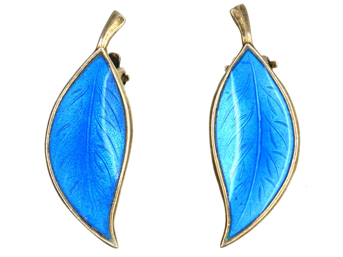 Silver Blue Enamel Earrings By Bjerring Brothers The Antique Silver Blue Enamel Earrings By Bjerring Brothers