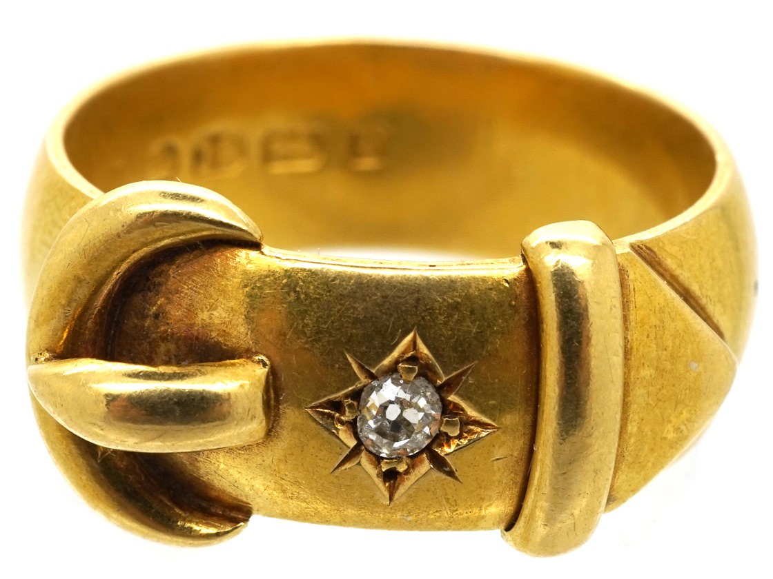 Victorian 18ct Gold & Diamond Buckle Ring The Antique Jewellery Company