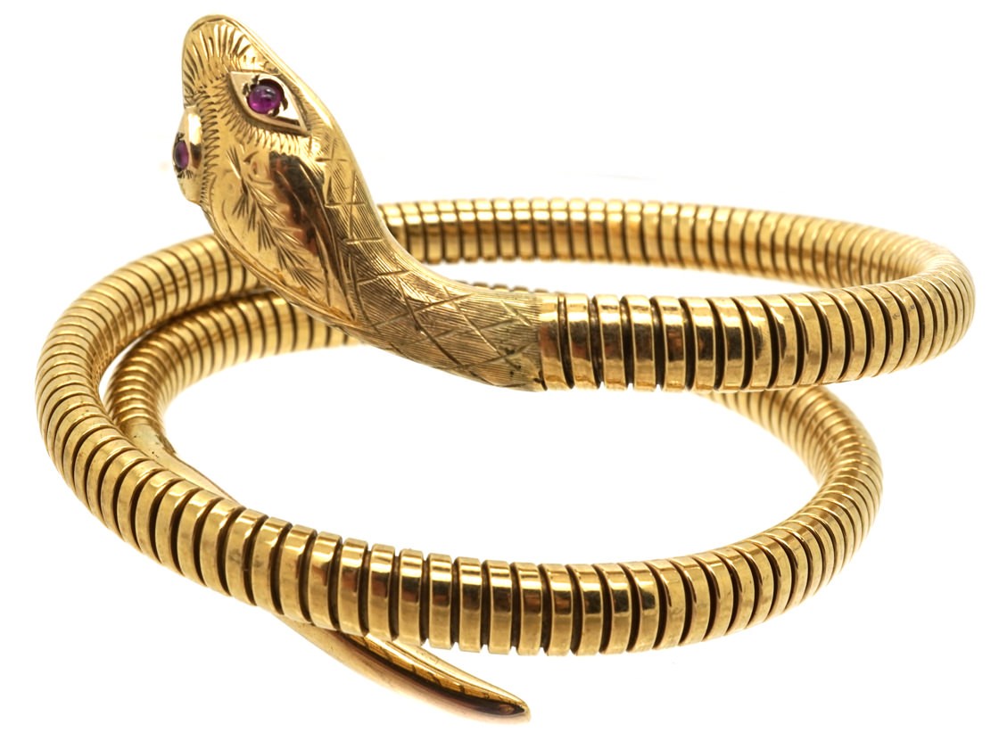 9ct Gold & Ruby Snake Bangle The Antique Jewellery Company