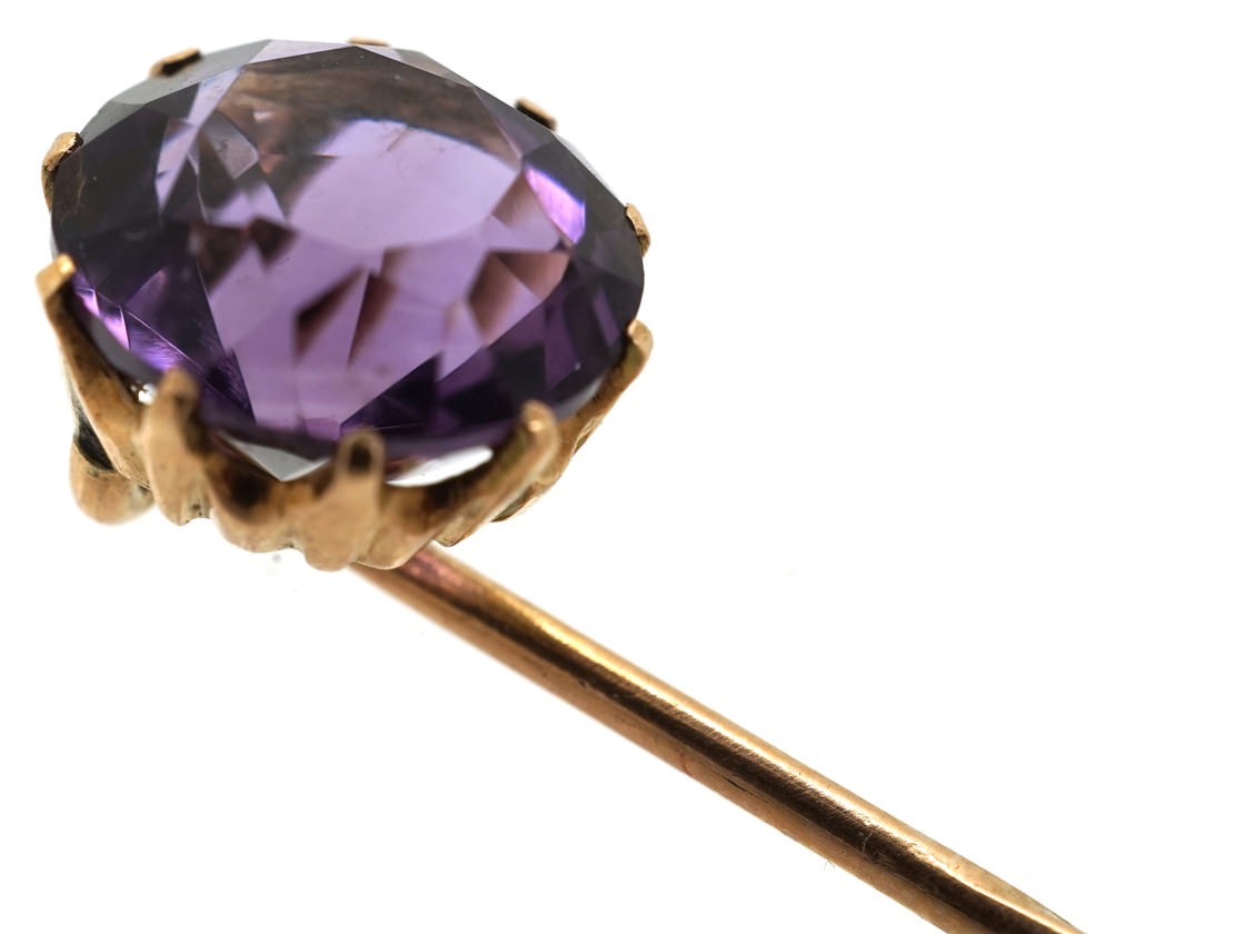 Edwardian 9ct Gold & Amethyst Tie Pin The Antique Jewellery Company